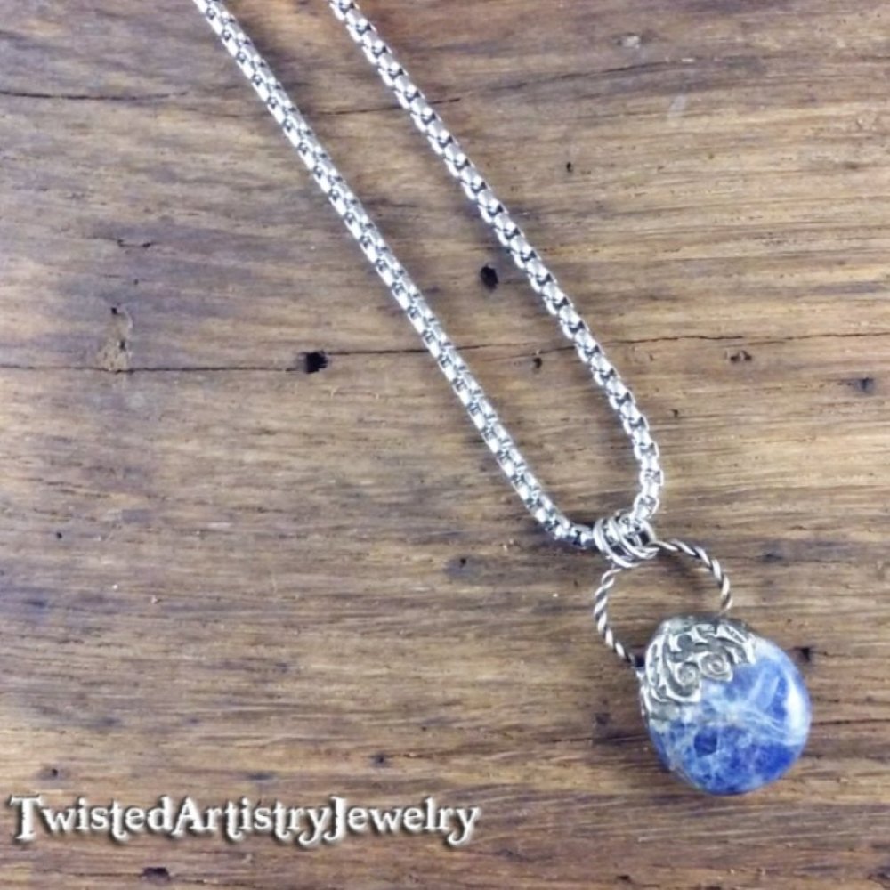 Sodalite Teardrop Pendant Necklace - Picture 3 of 6